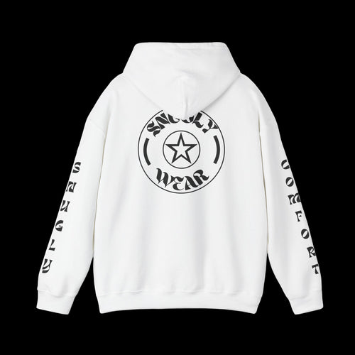 Snugly Wear Hoodie — White Graphic Hooded Sweatshirt