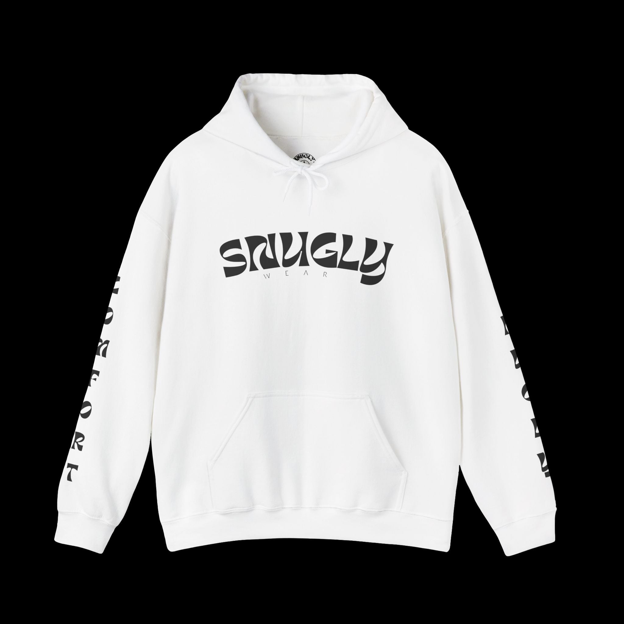 Snugly Wear Hoodie — White Graphic Hooded Sweatshirt